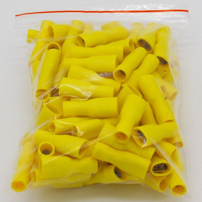 FDFD5‑250, FDFD5.5‑250, female crimp terminal, insulated quick disconnect terminal, 0.25" receptacle terminal, AWG12‑10 terminal, 4‑6mm2 wire connector, yellow vinyl terminal, tin plated brass terminal, electrical wire terminal, 6.35mm female terminal, automotive wiring terminal, fully insulated crimp connector, 100pcs terminal pack, quick disconnect connector, crimp receptacle terminal