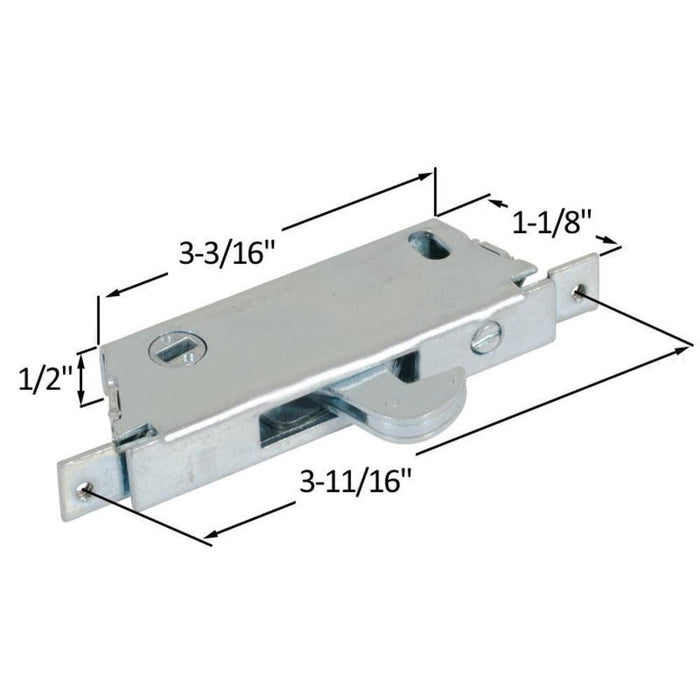 Sliding Glass Patio Door Mortise Lock 1/2" Wide Square End Face with 3 - 11/16" Screw Holes - Reflect Window & Door
