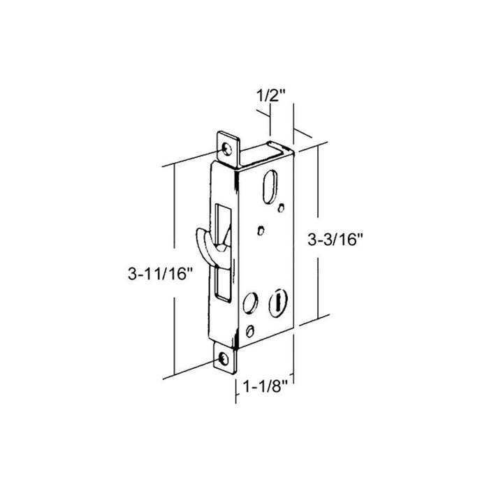 Sliding Glass Patio Door Mortise Lock 1/2" Wide Square End Face with 3 - 11/16" Screw Holes - Reflect Window & Door