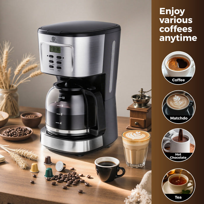 1.5L Drip Coffee Maker 900W with Programmable Timer & LCD Display