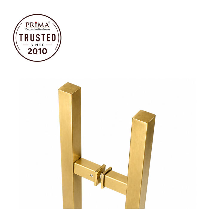 Zoom in of door pull handle with trust badge
