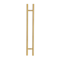 A narrow gold door pull with two vertical bars, shown on a plain white background.