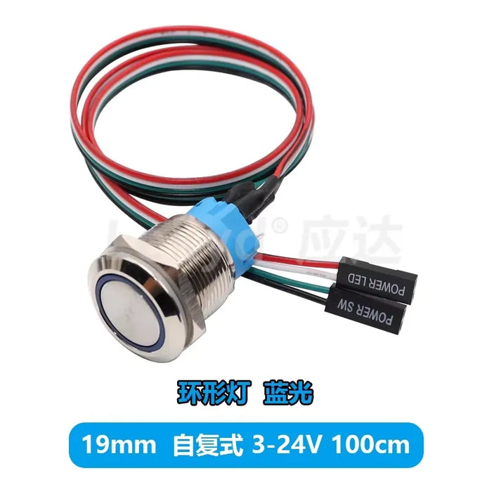 19mm Button Momentary type Circle Blue Led with 100cm wire