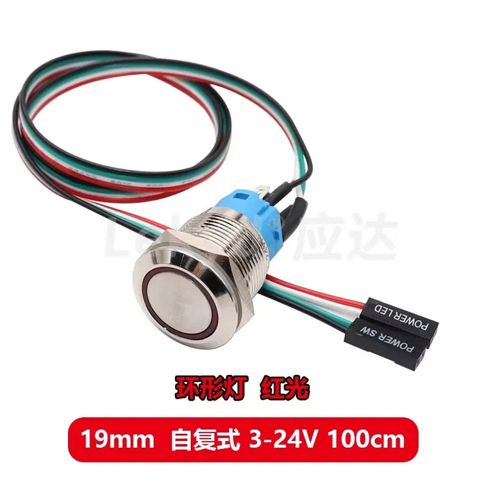 19mm Button Momentary type Circle Red Led with 100cm wire