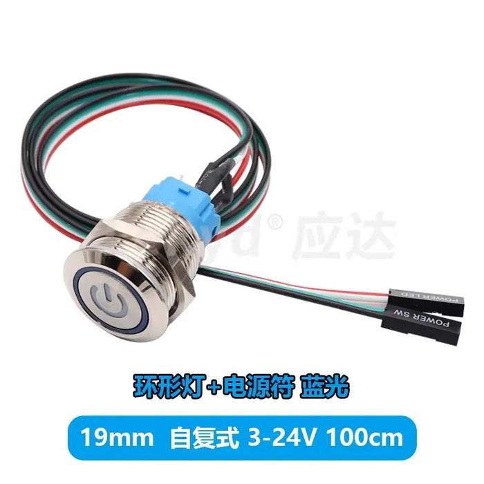 19mm Button Momentary type Power Blue Led with 100cm wire