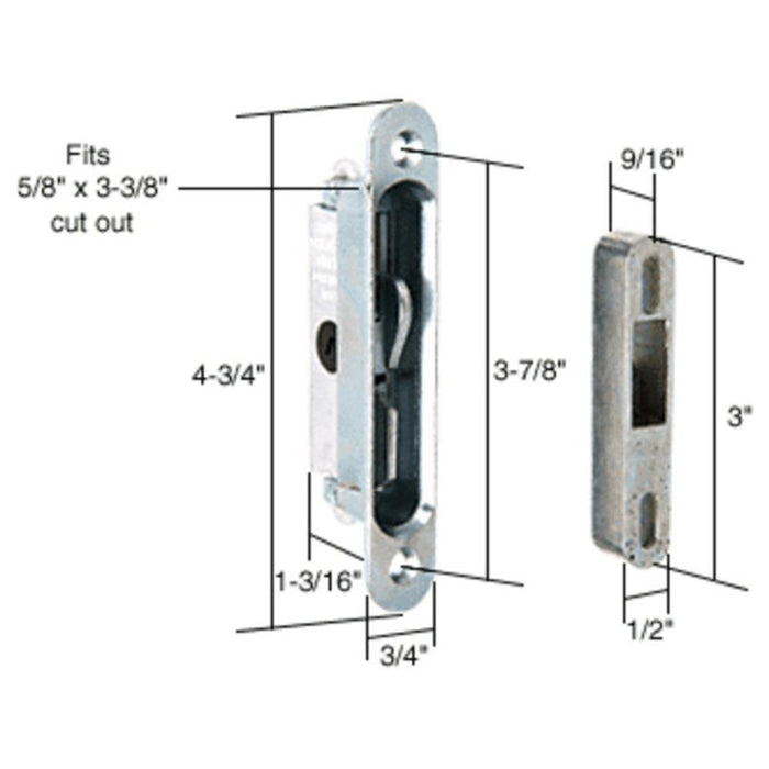 Sliding Glass Door Mortise Lock and Keeper 3/4" Wide With 3 - 7/8" Screw Holes - Reflect Window & Door