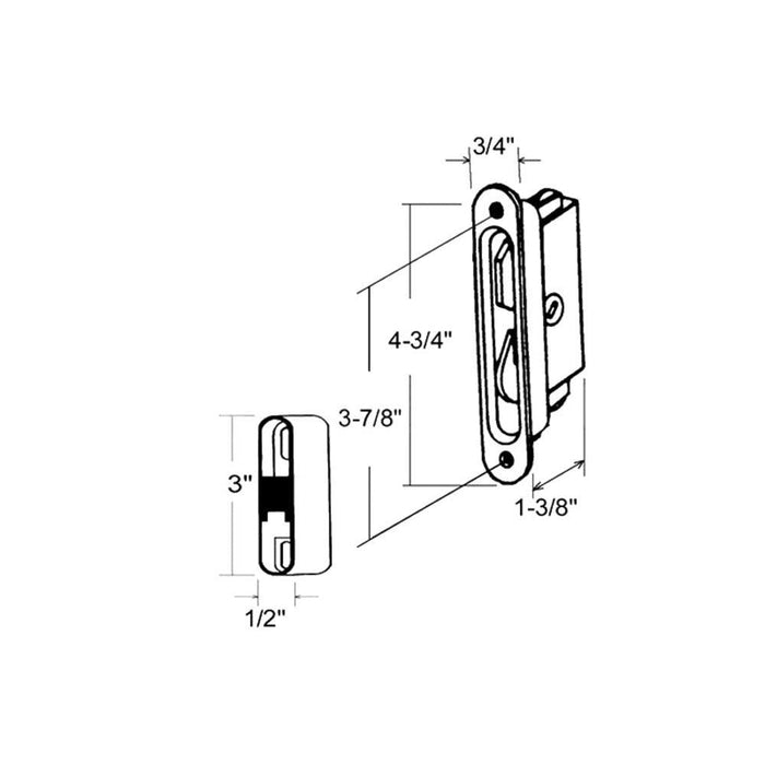 Sliding Glass Door Mortise Lock and Keeper 3/4" Wide With 3 - 7/8" Screw Holes - Reflect Window & Door