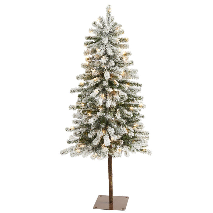 4’ Flocked Alpine Artificial Christmas Tree with 100 Lights and 260 Bendable Branches