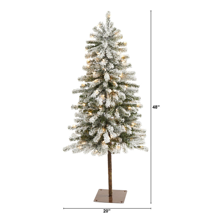 4’ Flocked Alpine Artificial Christmas Tree with 100 Lights and 260 Bendable Branches