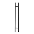 A narrow black door pull with two vertical bars, shown on a plain white background.