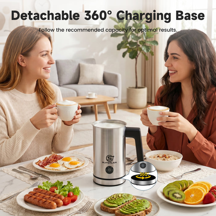 500W 4-In-1  Stainless Steel Milk Frother with Safe & Easy One-Touch Operation