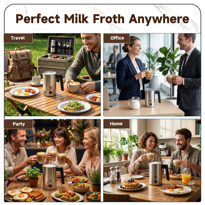 500W 4-In-1  Stainless Steel Milk Frother with Safe & Easy One-Touch Operation