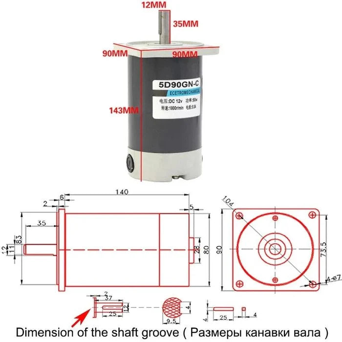 90W DC Permanent Magnet Motor 12V 24V 1800RPM 3000RPM High Speed Torque Forward Reverse PWM Adjustable Motor Automated Control