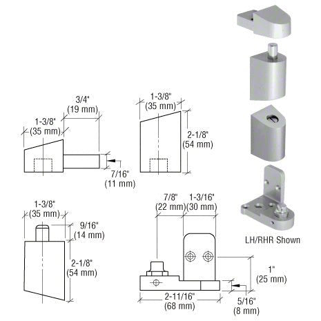 Left Hand Aluminum Pivot Set for Commercial Storefront Doors - Reflect Window & Door