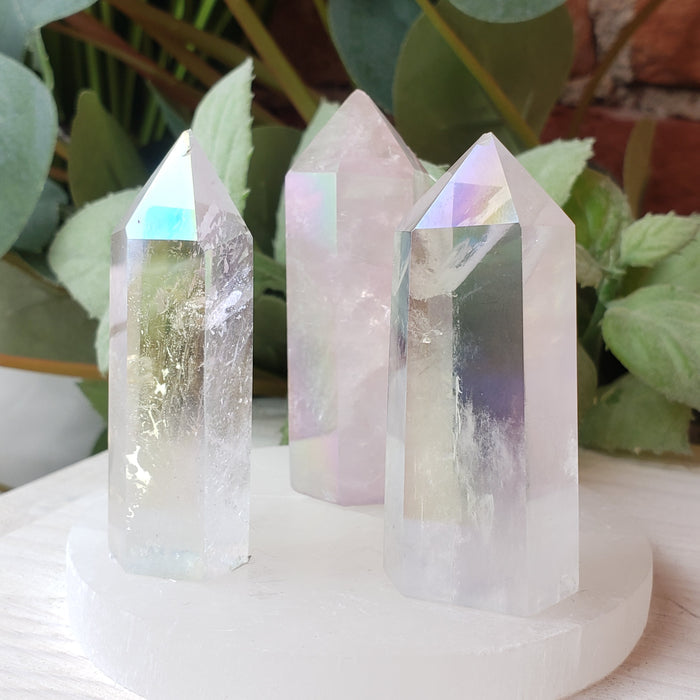 Angel and Rose Aura Crystal Quartz Pillars 2"-4"