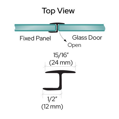 Swinging Shower Door Polycarbonate "h" Jamb 180 Degree Seal - 1/2" Width Black - Reflect Window & Door