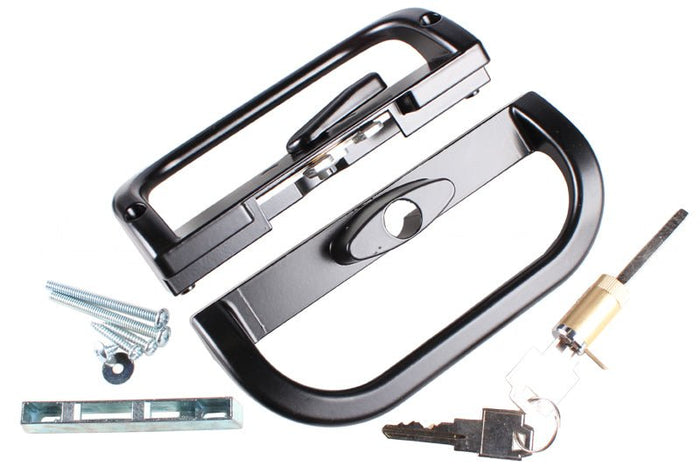 Black Surface Mounted Keyed Hook Style with 6 - 9/16" Screw Spacing Patio Door Handle Set - Reflect Window & Door