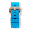 Blue Silicone Strap With Rose Gold Buckle for men, featuring a vibrant blue silicone band paired with a bold rose gold buckle, designed for a statement luxury watch look.