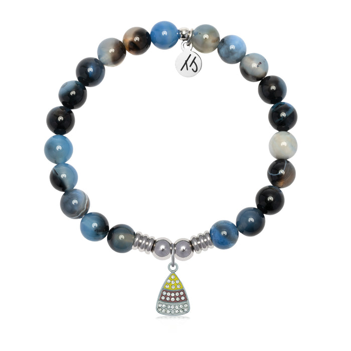 Candy Corn Charm with Black and Blue Gemstone Bracelet
