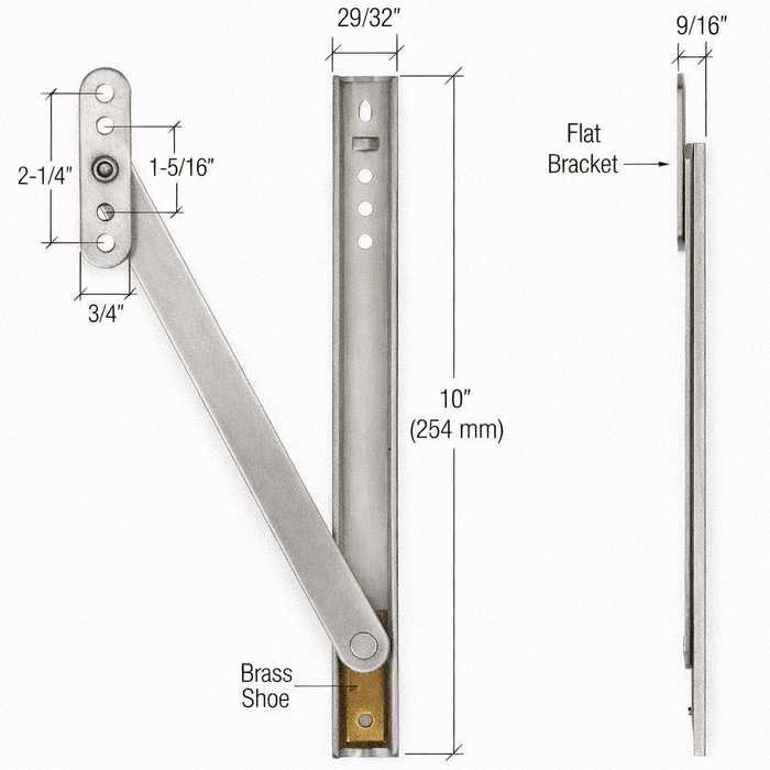 Casement & Awning Window 10" Heavy - Duty Friction Adjuster With a Flat Bracket - Reflect Window & Door