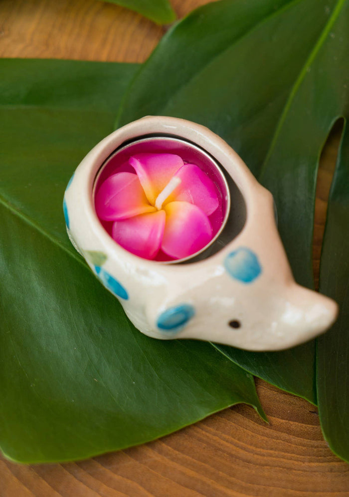Ceramic Elephant With Flower Tealight