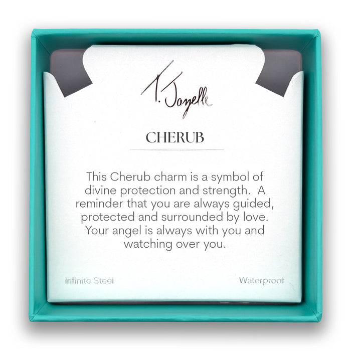 Cherub Charm with White Natural Agate Gemstone Bracelet