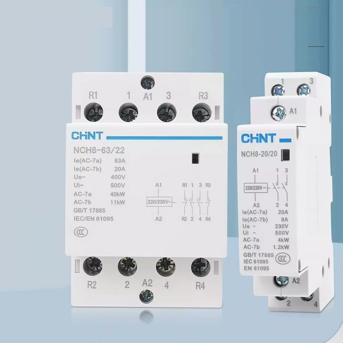 CHNT NCH8 Contactor,Modular Contactor , Household Contactor,AC Contactor 220V,20A Contactor,25A Contactor, 40A Contactor ,63A Contactor ,DIN rail contactor ,Single Phase Contactor,Lighting Contactor,CHNT NCH8,chint nch8 contactor,modular ac contactor,20a 25a 40a 63a contactor,din rail magnetic contactor,silent household contactor,2p 4p modular contactor,ac230v coil contactor,smart home contactor,hotel building automation contactor,lighting heating pump contactor,chint magnetic contactor,IEC61095 contactor