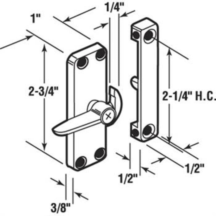 Sliding Patio Screen Door Latch and Strike With 2 - 1/4" Screw Holes - Reflect Window & Door