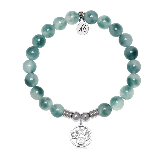 Coastal Memories Charm with Teal White Jade Gemstone Bracelet