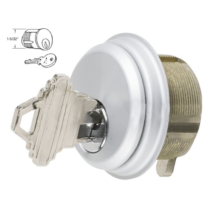Commercial Door Cylinder Lock w/ Key - Satin Aluminum - Reflect Window & Door