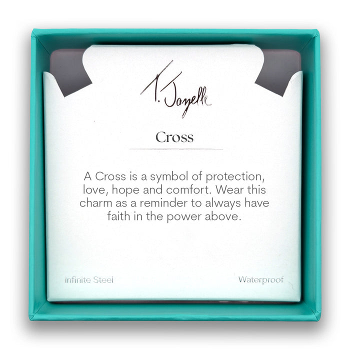 Cross CZ Charm with Teal White Jade Gemstone Bracelet