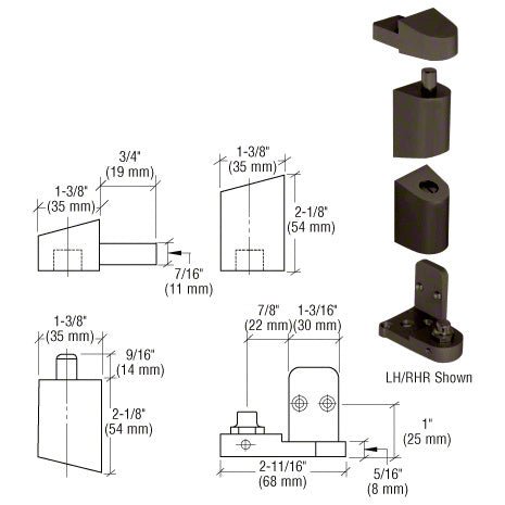 Dark Bronze Left Hand Pivot Set for Commercial Aluminum Doors - Reflect Window & Door