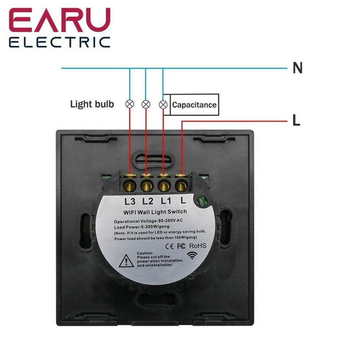 EU Tuya WiFi Smart Light Switch with Glass Panel, Touch Sensor Smart Wall Switch with No Neutral Wire, Google Home.