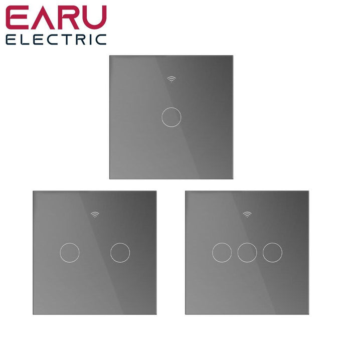 EU Tuya WiFi Smart Light Switch with Glass Panel, Touch Sensor Smart Wall Switch with No Neutral Wire, Google Home.