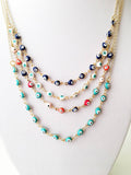 Evil Eye Necklace, Evil Eye Bead Necklace, Tiny Evil Eye Charms, Blue Evil Eye Necklace