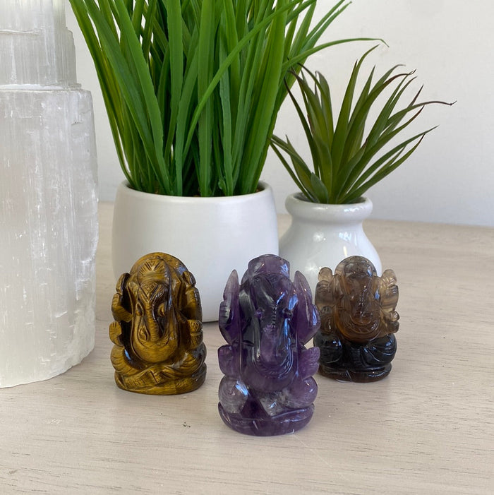 Gemstone Carved Ganesh (Amethyst, Lapis Lazuli & Tiger Eye)