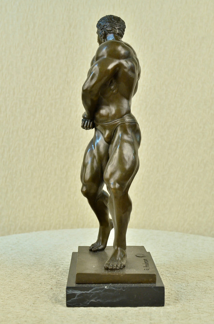 Handmade BRONZE STATUE--MALE NUDE--GAY INTEREST---BODYBUILDER MUSCULAR FIGURINE