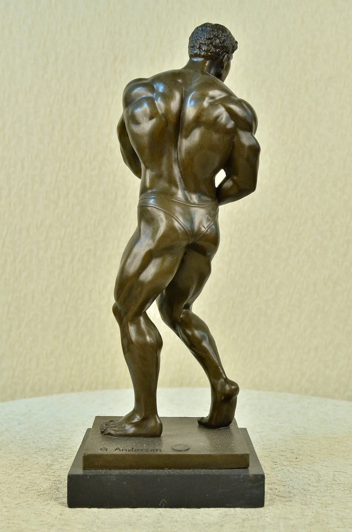Handmade BRONZE STATUE--MALE NUDE--GAY INTEREST---BODYBUILDER MUSCULAR FIGURINE