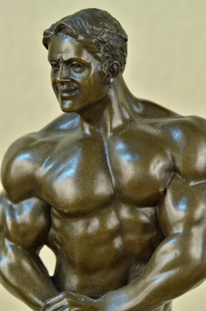 Handmade BRONZE STATUE--MALE NUDE--GAY INTEREST---BODYBUILDER MUSCULAR FIGURINE