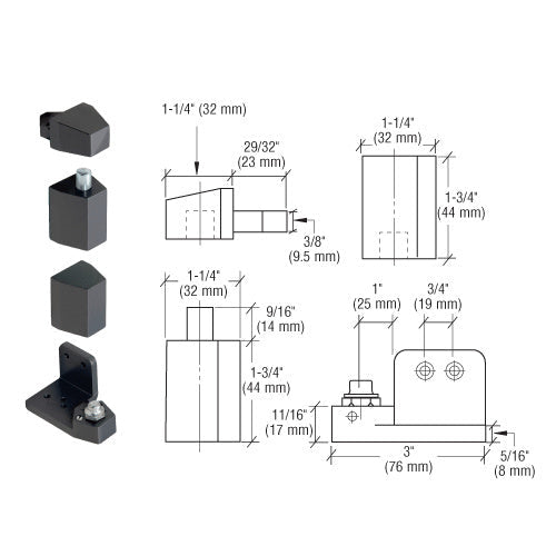Jackson® Dark Bronze Left - Hand 3/4" Offset Pivot Hinge Set – Flush Frame Face Commercial Door Pivot - Reflect Window & Door