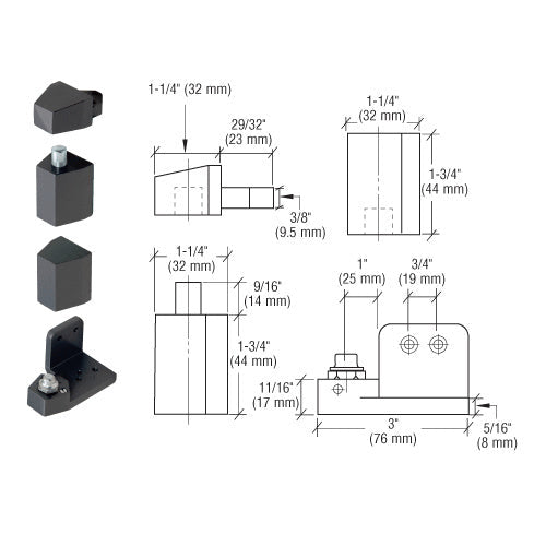 Jackson® Dark Bronze Right - Hand 3/4" Offset Pivot Hinge Set – Flush Frame Face Commercial Door Pivot - Reflect Window & Door
