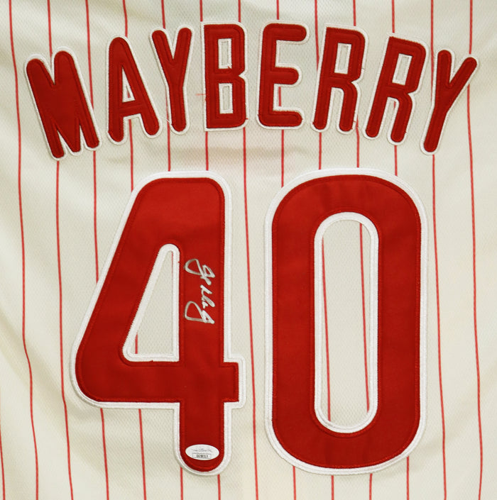 John Mayberry Jr. Philadelphia Phillies Signed Autographed Cream Pinstripe #40 Jersey JSA COA