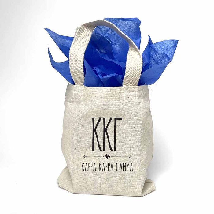 Sorority name printed with boho design on mini natural canvas tote bag makes the perfect gift for your sorority sisters.