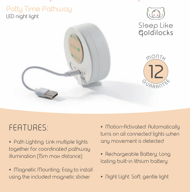 Linked Lighting rear of product photo showing charging cable and magnetic mounting