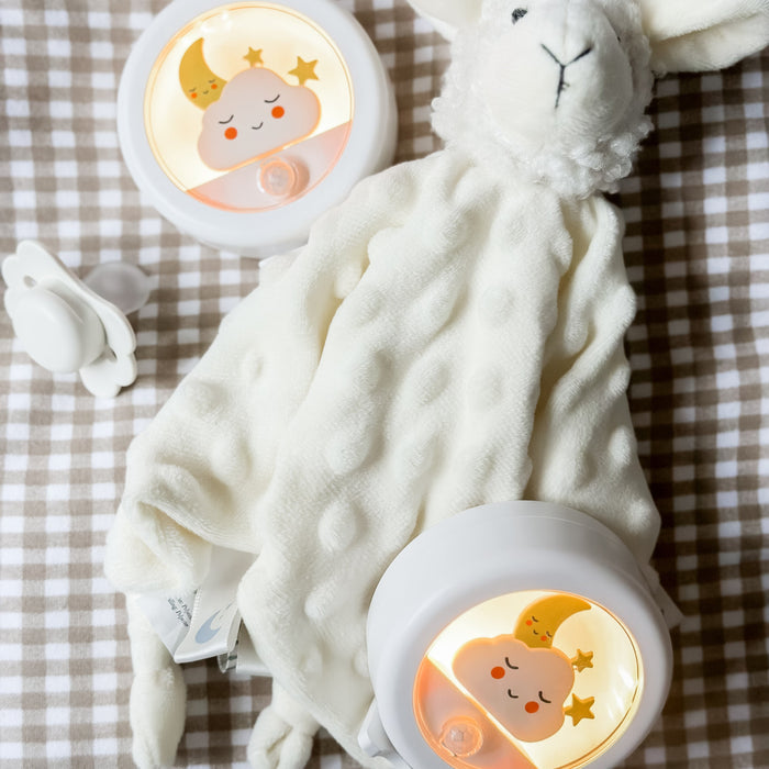 Linked Lighting lifestyle photo two devices with baby soother