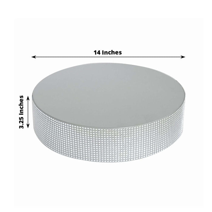 Silver round cake board, 14 inches diameter, 3.25 inches height.