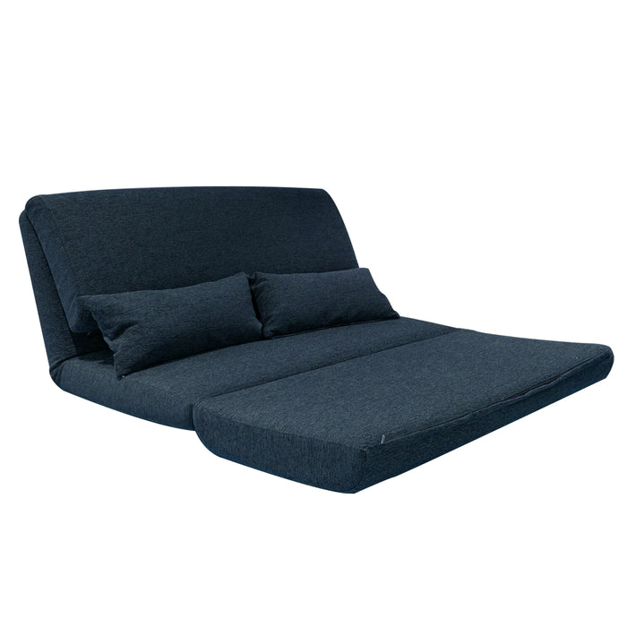 Mika Recliner Sofa Bed in blue, angled view