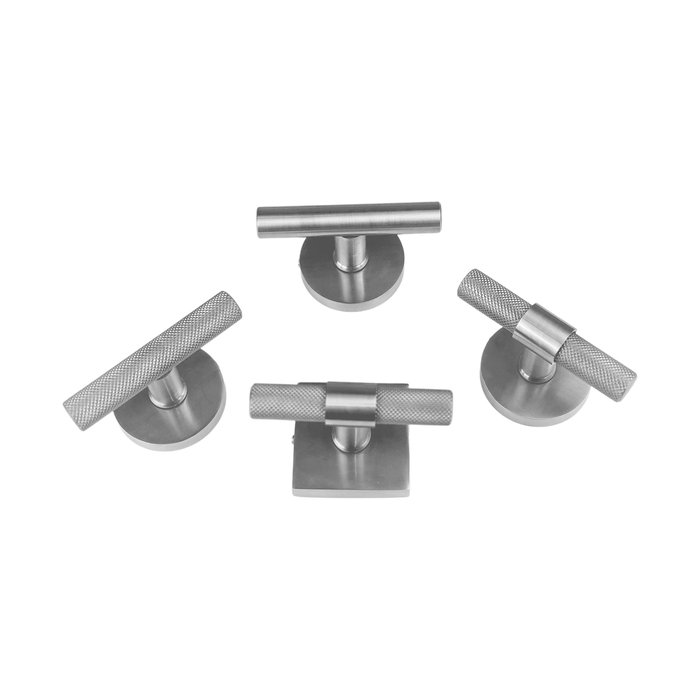 Modern T-Bar Door Handle & Door Knob Set | Knurled Design | Round Rosette | Stainless Steel 304