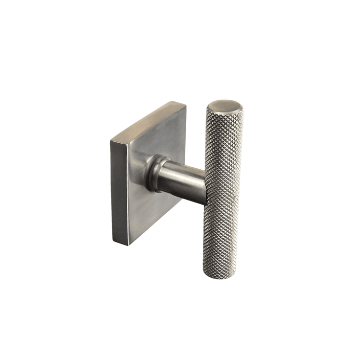 t bar style door handle/knob knurled design on square rosette
