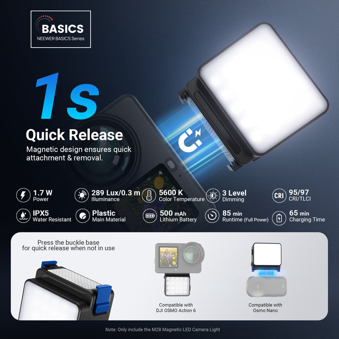 NEEWER BASICS M28 Magnetic Vlogging Light For DJI Osmo Nano/Action 6